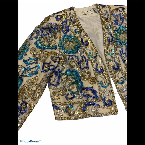 NWT Vtg Black Tie Oleg Cassini Bead Matador Jacket - Picture 2 of 9